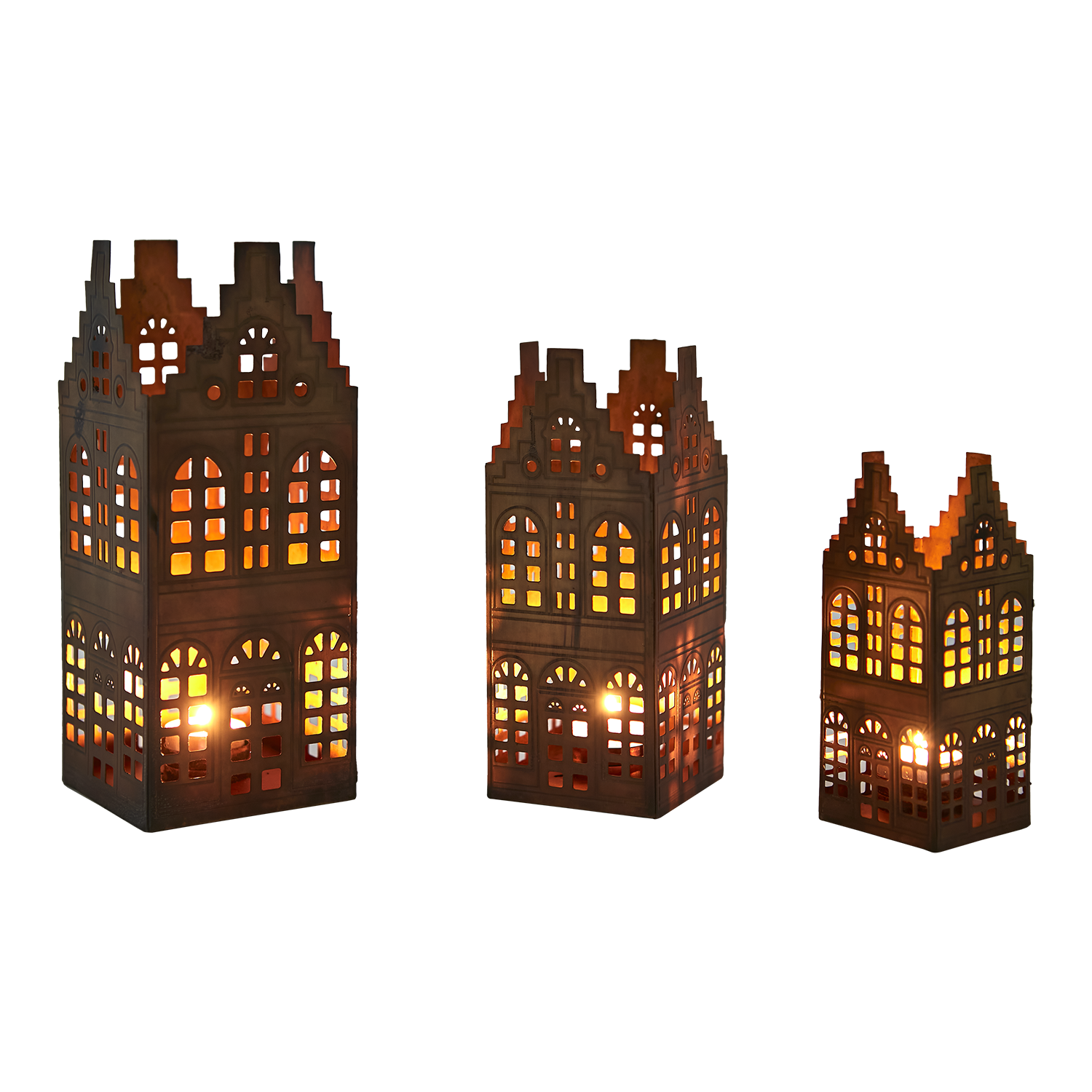 Ljuslyktor Village hus i metall 3 st/set